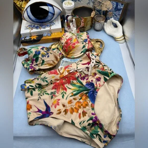🆕 ZIMMERMANN 🧿NWOT Tropicana Balconette Bikini Top, High Cut Bottom Sz 4 US10 - Picture 12 of 16